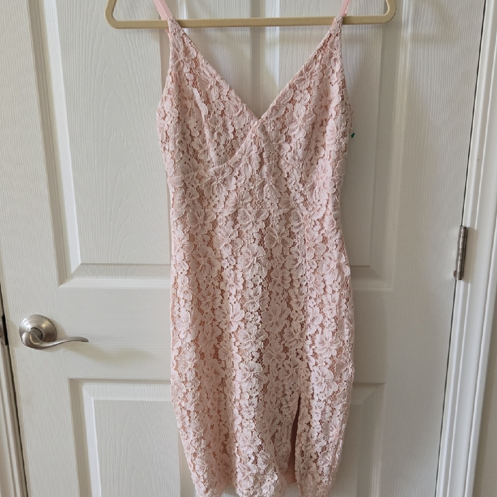 Lulu's Soft Pink Lace Slip Dress